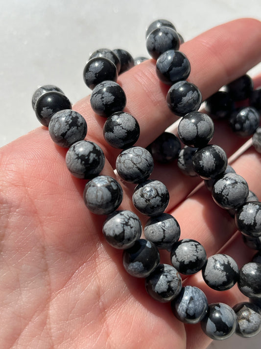 Snowflake Obsidian 8mm Bead Bracelet