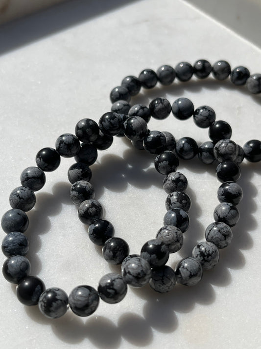 Snowflake Obsidian 8mm Bead Bracelet